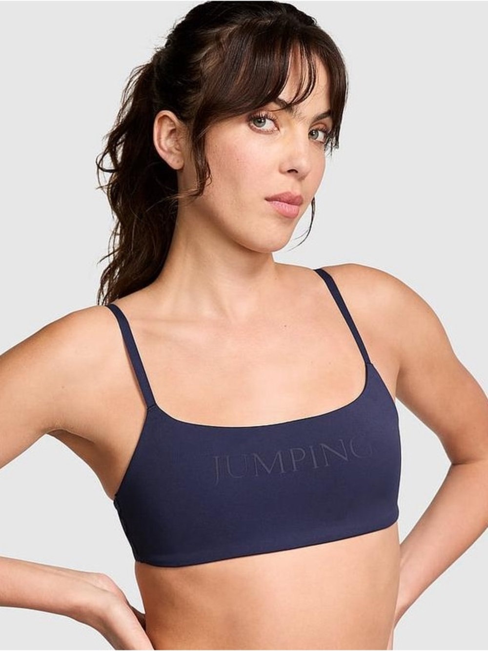 PINK Victoria’s Secret Relay Square Neck Sports Bra Midnight Navy Large